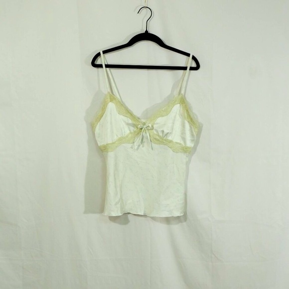 Vintage Satin Cami Top | White w/ Lace Trim | Stretch Fit small - Picture 8 of 9